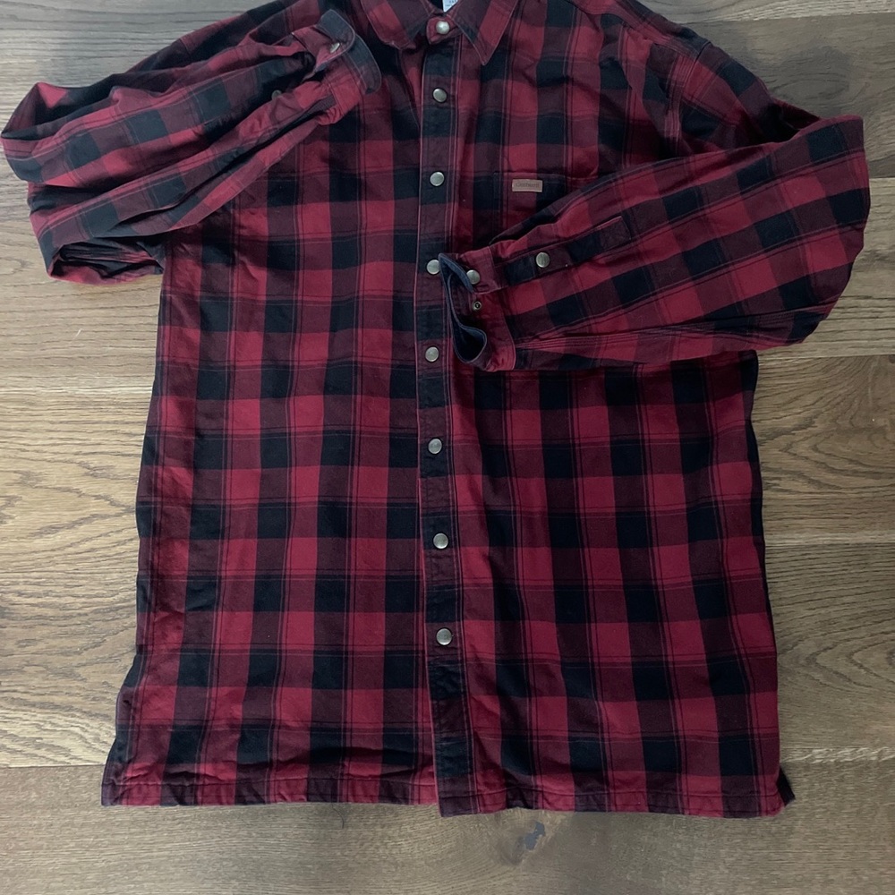 CARHARTT RED FLANNEL FLEECE LINED HEAVY MENS WORK JACKET WORK WEAR SZ XL TALL